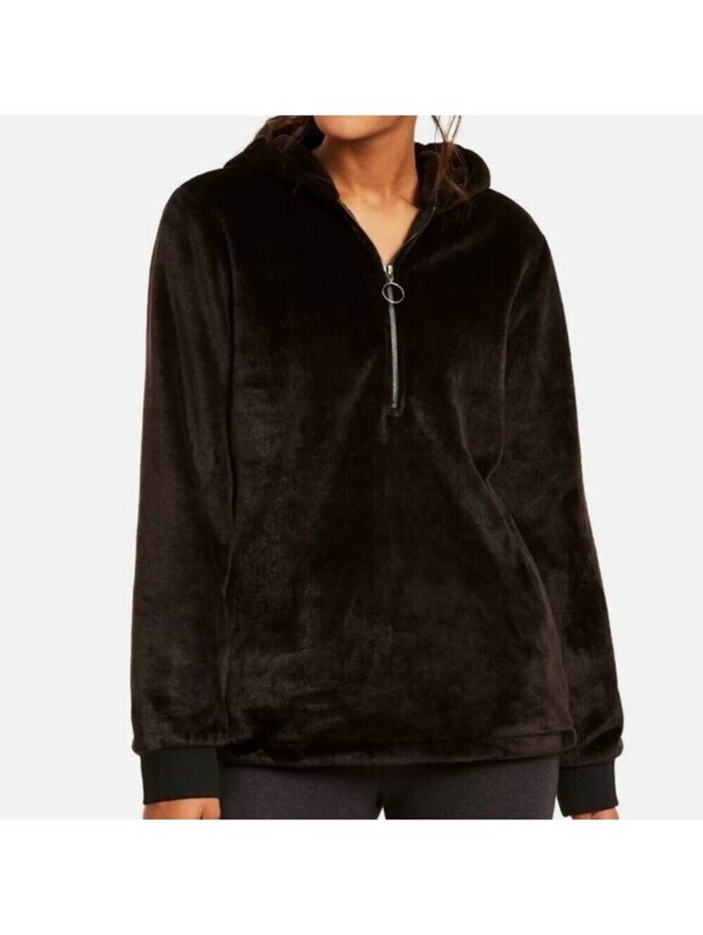 Ideology Womens Faux Fur Quarter Zip Hoodie Size XS